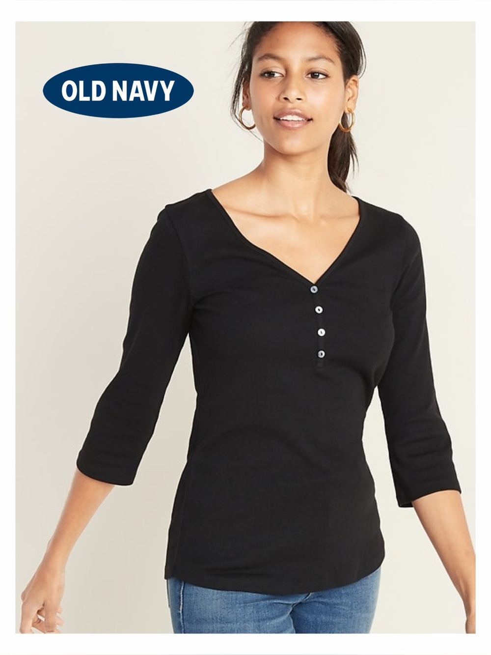 🆕 NWT Old Navy Slim-Fit Rib-Knit Henley in Black size Small
